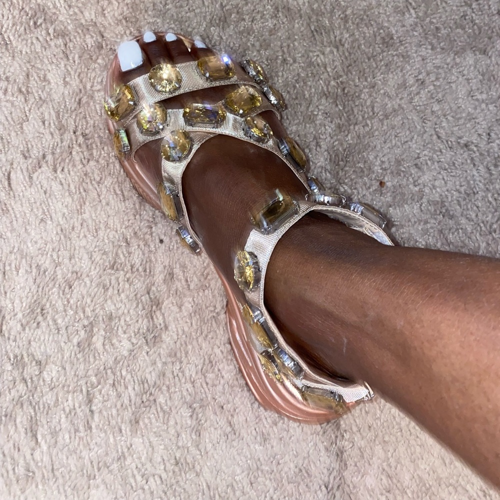 Jeweled sneaker sole sandals in rose gold